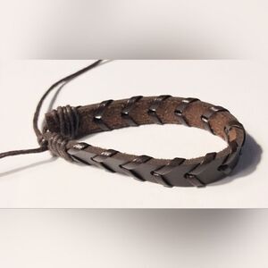 Men's bracelet leather braided brown new d69‎